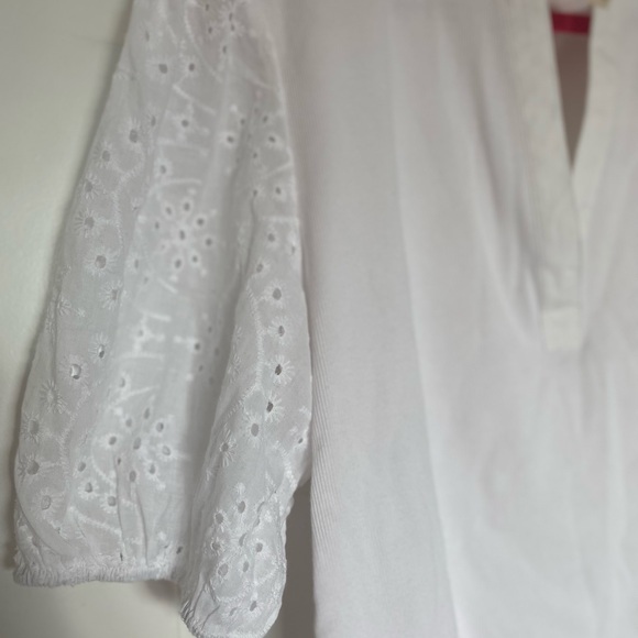 Anthropologie Dolan Eyelet Sleeve White Blouse Puff Popover Top Feminine Boho - Picture 3 of 6